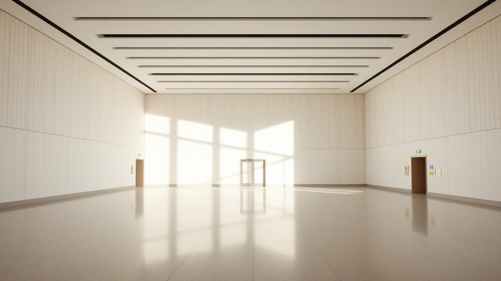Sala istituzionale contemporanea illuminata da luce naturale