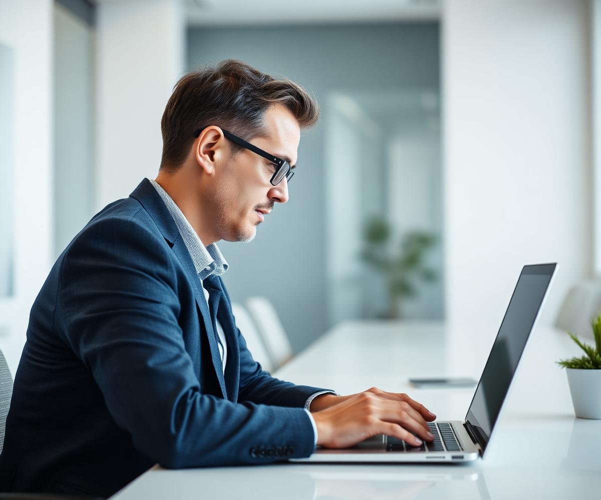 Dirigente al lavoro sul proprio profilo professionale