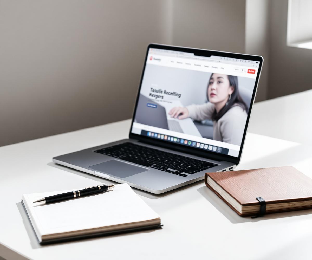 Scrivania minimale con laptop e interfaccia di un sito istituzionale